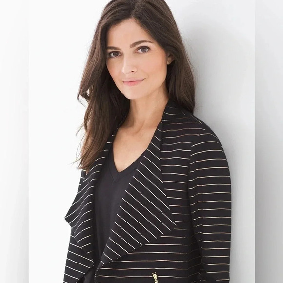 Soma | French Terry Zipper Jacket Gold Glitz Stripe Black EUC - Picture 3 of 9